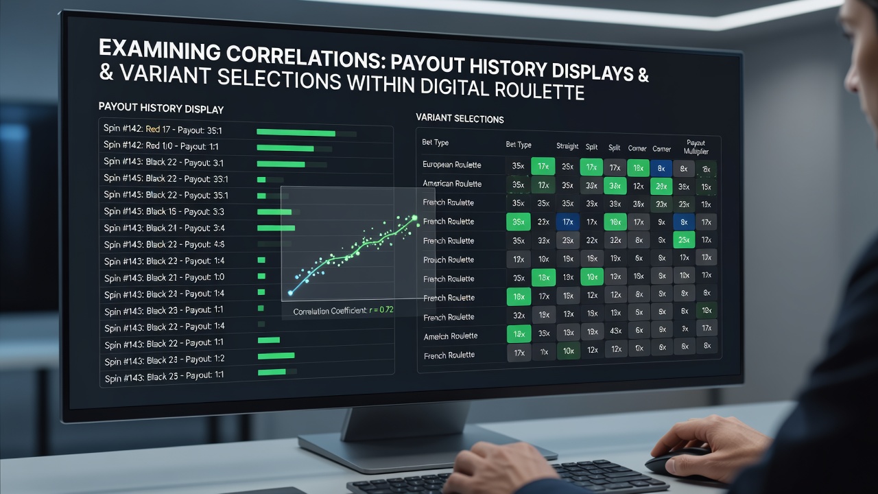Analytics dashboard illustrating payout history data points correlated with roulette variant choice metrics across multiple platforms