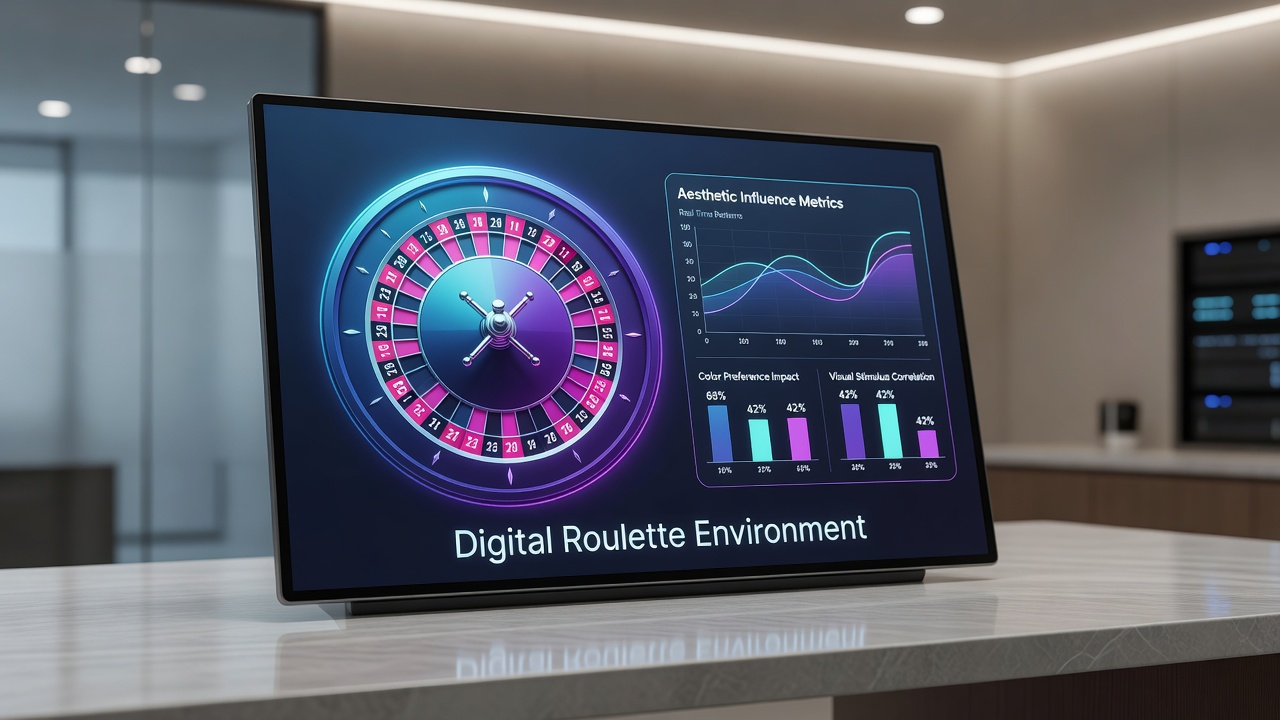 Close-up view of roulette wheel with modern digital aesthetics highlighting motion effects and interface overlays