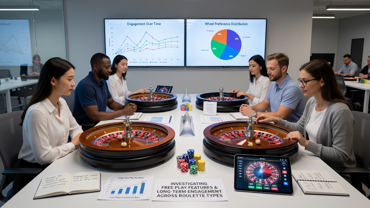 Analytics dashboard displaying engagement metrics for different roulette wheel types under free play conditions on digital platforms