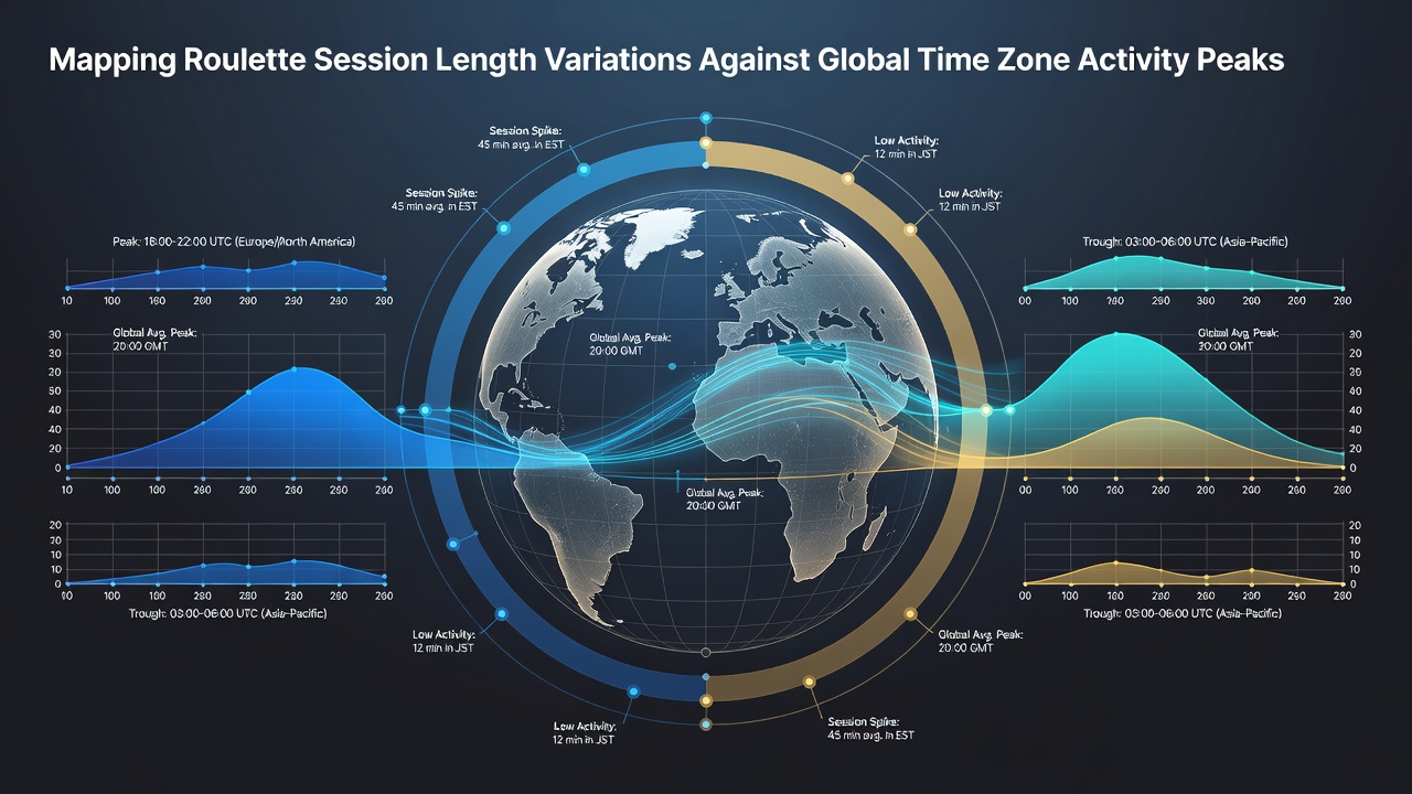 Chart comparing average roulette session durations by time zone during peak and off-peak hours