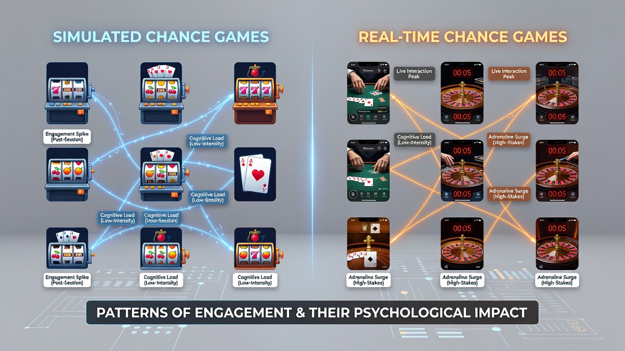 Analytics dashboard showing engagement metrics for simulated and real-time games with reward system overlays