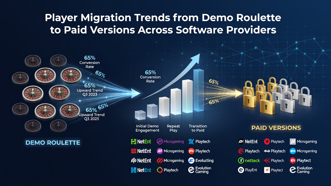 Illustration showing player progression from demo roulette interfaces to real-money casino platforms across multiple software providers