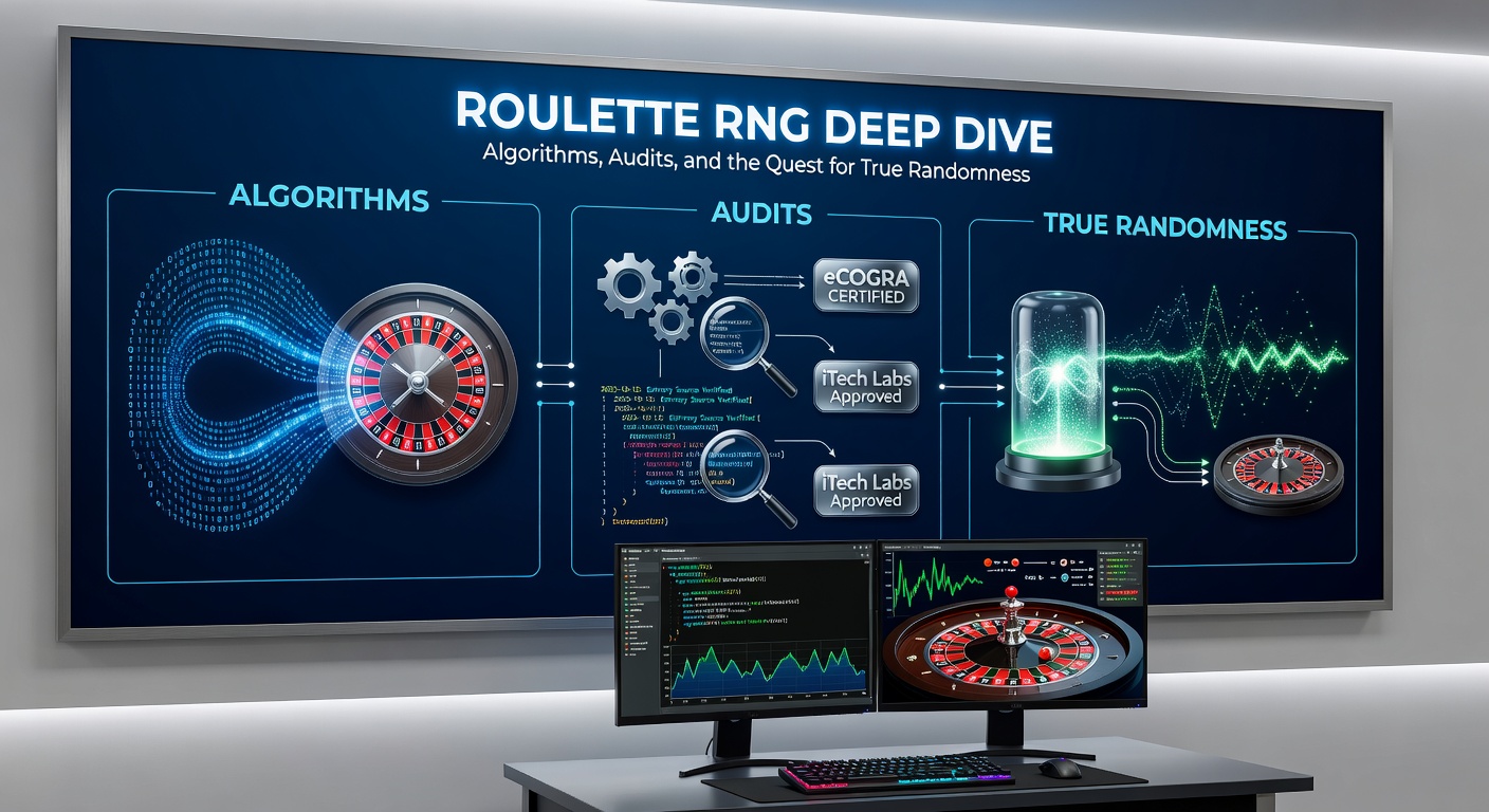 Close-up of auditors testing RNG software on computers with certification seals