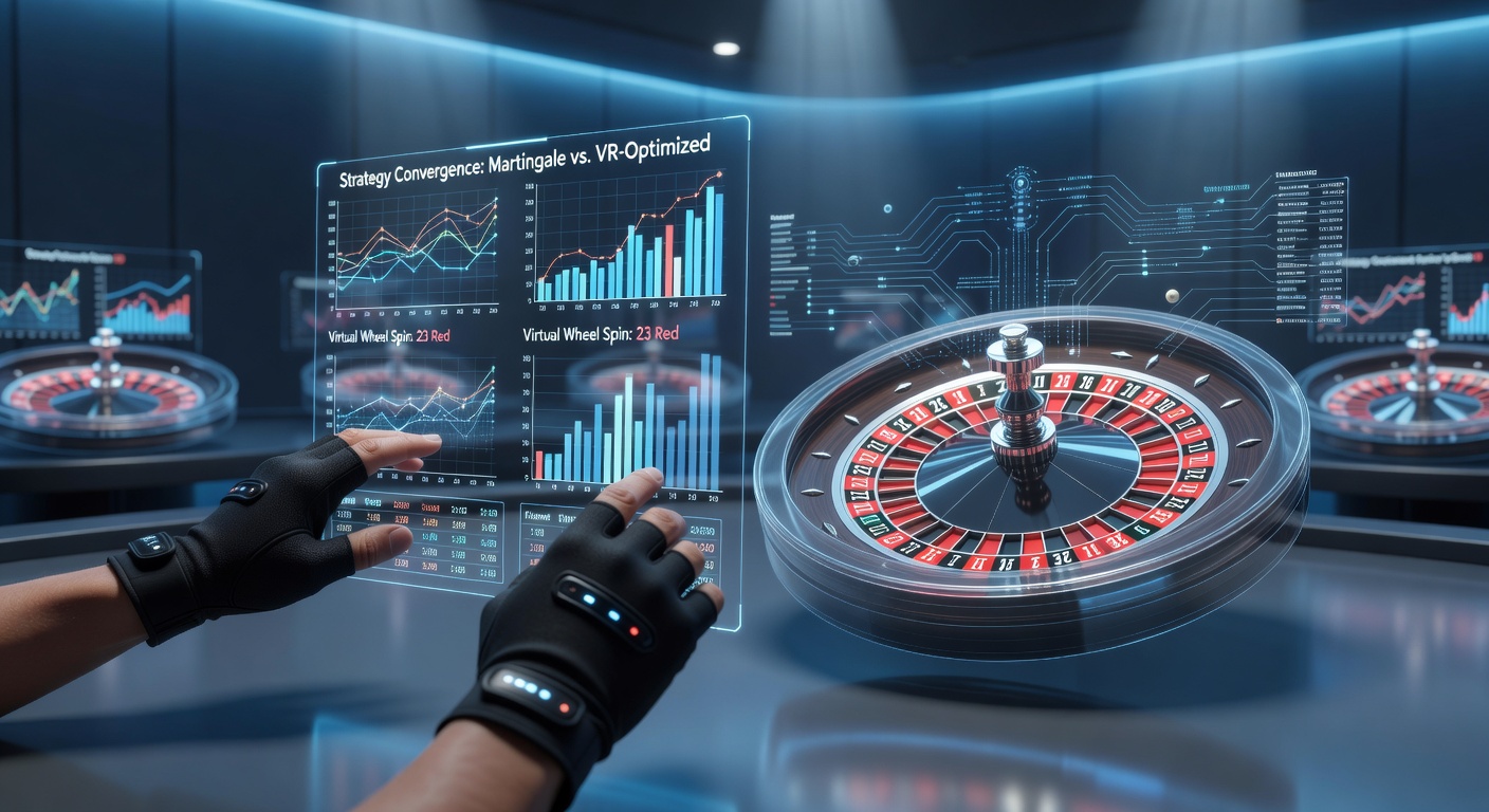 Virtual reality roulette table interface showing player avatars and strategy overlays in a simulated casino environment