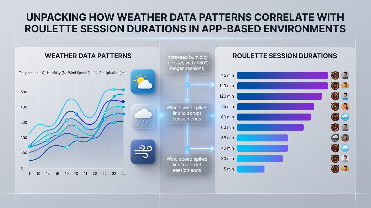 Mobile app interface displaying roulette gameplay alongside weather overlay indicators from a sample analytics dashboard